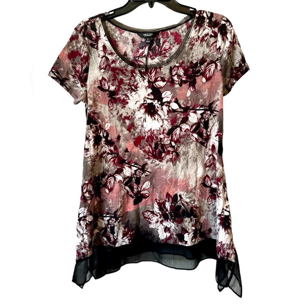 Simply Vera Vera Wang Women’s Short Sleeve Pink Black tie dye Crinkle top- Small